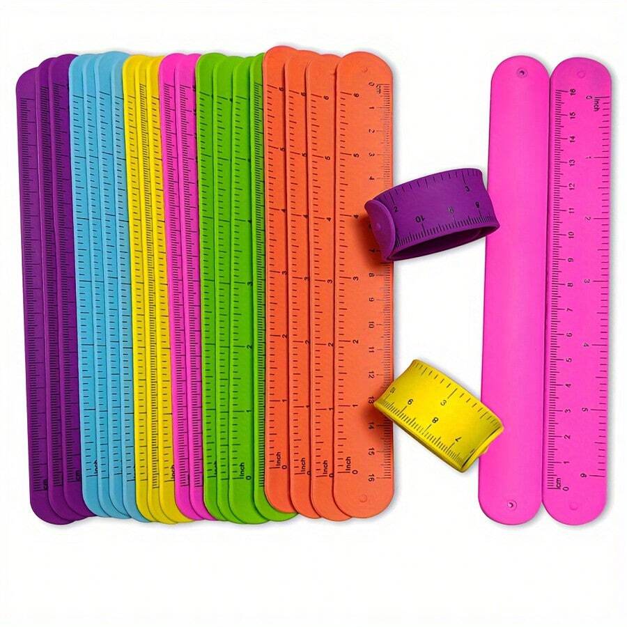 6 piezas Brazalete de silicona con escala de colores, bandas de pulseras con dos funciones de regla en colores brillantes - multicolor - Ver 1