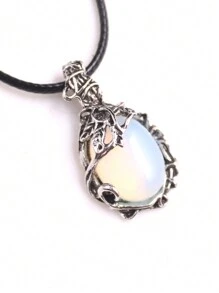 1入裝天然水晶石珠，復古葉子藤蔓線圈合金掛墜項鏈，治療能量波希米亞風格飾品