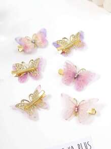 6pcs Fairy Style Colorful Sheer Butterfly Hair Clips For Mori Girl Atmosphere Hair Accessories Street,Hair Barrettes Claw Clips
