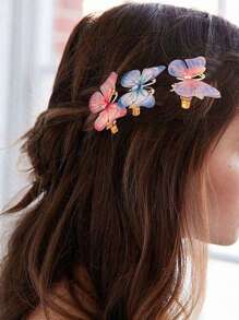 6pcs Fairy Style Colorful Sheer Butterfly Hair Clips For Mori Girl Atmosphere Hair Accessories Street,Hair Barrettes Claw Clips