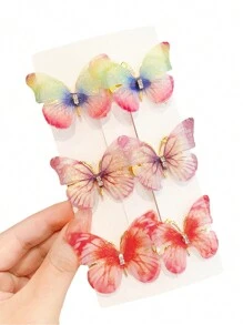 6pcs Fairy Style Colorful Sheer Butterfly Hair Clips For Mori Girl Atmosphere Hair Accessories Street,Hair Barrettes Claw Clips