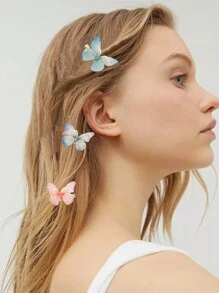 6pcs Fairy Style Colorful Sheer Butterfly Hair Clips For Mori Girl Atmosphere Hair Accessories Street,Hair Barrettes Claw Clips