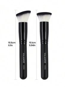 Juego de 2 pinceles de maquillaje MAANGE con pincel de base de cabeza plana grande + pincel de base de cabeza plana y redonda. Herramientas de maquillaje con fibra suave para un fácil transporte, pincel para viajes, pincel de base, pincel corrector, pincel de rubor, pincel contorneador, pincel de rubor, pincel bronceador, pincel de polvo, pincel de base, pincel de rubor - Negro - Ver 4