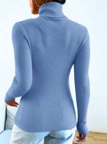 Women's Long Sleeve Knitted Blouse, Winter Sweater,  Fashion! - 淺藍色 - 查看 3