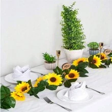 1/2/3/4 Pcs, 7.87ft Artificial Sunflower Garland Decor, Green Eucalyptus Wreath With Silver Dollar Eucalyptus Leaves And Gypsophila Wreath Center Decor, Plastic Floral Vine, Tabletop Eucalyptus Garland, Candle Wreath Centerpiece, Wedding Party Fireplace Bedroom Wall Decor, Valentine's Day, Graduation Gift, Faux Plant - Yellow - View 9
