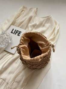 圓形編織手提包，水桶草編袋，假期和休閒手提袋，肩袋