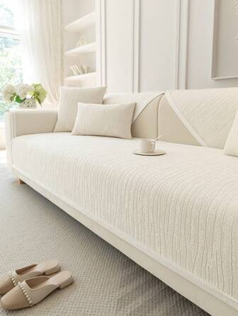 1 st Chenille randigt soffkuddfodral för 1/2/3/4 sits soffa, med armstöd och ryggskydd, Four Seasons Universal