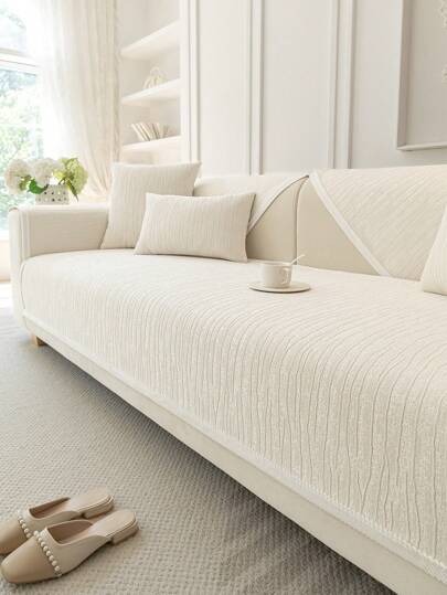 1 pieza Funda de cojín para sofá a rayas de chenilla para sofá de 1/2/3/4 asientos, con cubiertas de reposabrazos y respaldo, universal para las cuatro estaciones