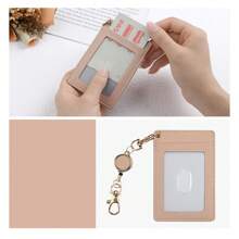 1 件皮革巴士带伸缩线圈身份证卡盒轻巧紧凑适合包括月票工作证学校身份证卡夹卡夹钱包名片夹信用卡夹卡片夹女士女士男士钱包钥匙扣卡片钱包 - 彩色 - 查看 14