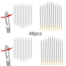 12pcs/24pcs/48pcs Side Hole Needles, Free Threading Needle, Sewing Needle Easy For The Elderly To Use - Gold - View 16