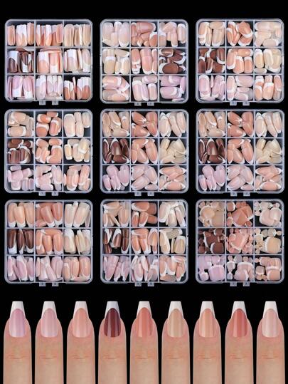 135 片盒装法式芭蕾/尖头/方头/趾甲全覆盖按压式假指甲，适合女士或女孩日常美甲DIY居家美甲用品