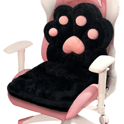 L-Shape Cat Paw Cushion, Kawaii Chair Pillow Faux Rabbit Fur,Gaming Chair Cushion For Gamer Girl, Comfy Plush Seat Cushion For Room Decor, Office Chair Cushion Cute