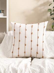 1入裝織紋條紋亞麻抱枕套，帶流蘇裝飾 - 棕色 - 查看 15