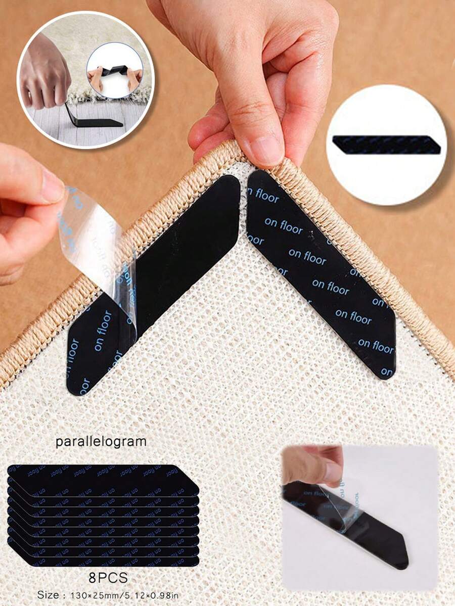 8pcs Black Parallel Rectangle Carpet AntiSlip Sticker, SelfAdhesive