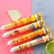 1pc European And American Style Tiger Cartoon Pattern 10-Color Press Ballpoint Pen (Random Design) For Students - Multicolor - View 1