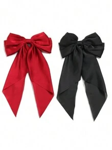 2入組女孩大蝴蝶結髮夾，優雅多用途復古時尚髮飾，適用於日常穿著和裝飾，可愛(黑色和酒紅色) - 彩色 - 查看 5