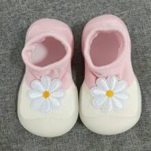 1 paar roze bloemenpatroon zachte antislip wandelschoenen voor babymeisjes, sokken, ademende sportschoenen voor binnen en buiten met siliconen zool