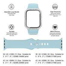 2 件/套手表壳系列配件兼容 硬质 PC 水钻保险杠外壳内置钢化玻璃膜，保护性闪亮面罩适合女士女孩 + 运动硅胶表带兼容 表带 40mm 38mm 41mm 44mm 45mm 42mm 49mm 女士男士，柔软腕带防水替换运动表带兼容 表带系列 9 8 7 6 5 4 3 2 1 SE Ultra - 天藍 - 查看 3