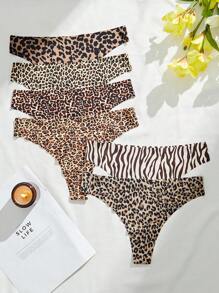6入組女士多色豹紋無痕丁字褲，性感 - 彩色 - 查看 2