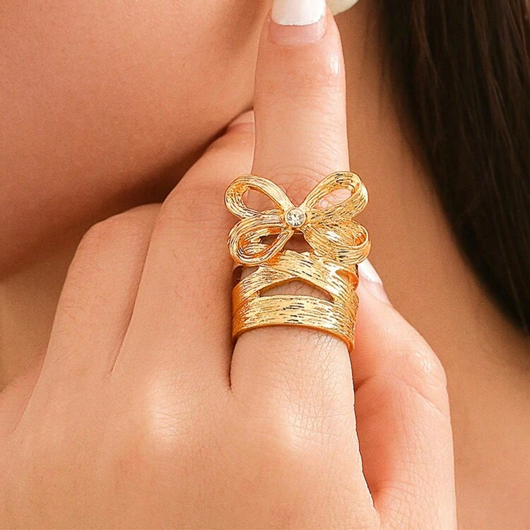 خاتم سميك بشكل ربطة الشريط البسيطة المناسب للنساء للارتداء اليومي - ربطة القوس - مشاهدة 7