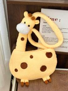 Cute Cartoon Giraffe Plush Crossbody/Shoulder Bag, Personalized Phone & Coin Purse, Girl Birthday Gift, Fashionable Butter Yellow Bag For Women
