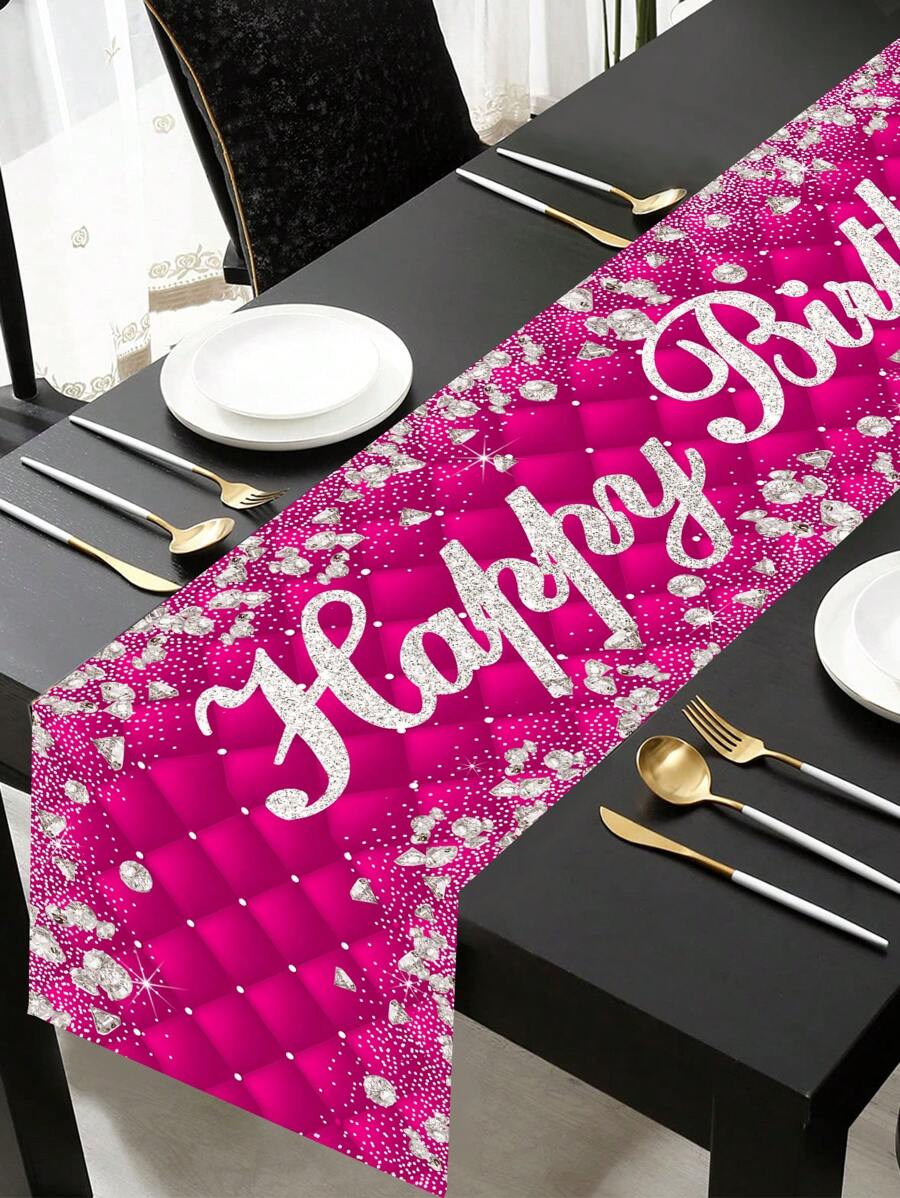 1 pièce Chemin de table rose rouge pour anniversaire, décoration de table pour fête d'anniversaire, fournitures de décoration d'arrière-plan, chemin de table, nappe, linge de table. Cadeau d'anniversaire, faveur de fête. Décoration d'anniversaire pour dames, décoration de maison d'anniversaire, décoration de pièce - Rose vif - Voir 1