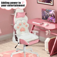 L-Shape Cat Paw Cushion, Kawaii Chair Pillow Faux Rabbit Fur,Gaming Chair Cushion For Gamer Girl, Comfy Plush Seat Cushion For Room Decor, Office Chair Cushion Cute - 白色 - 查看 3