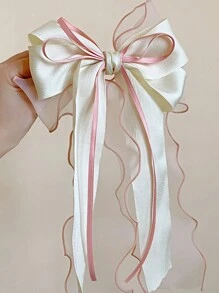 1 szt. Słodka i elegancka, bardzo duża kokardka z siateczki, długa wstążka do włosów, różowa, różowe akcesoria, walentynkowe, walentynkowe akcesoria do włosów dla kobiet, spinki do włosów, klamry do włosów, artykuły szkolne, na studia, kokardy, urocze