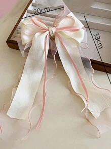 1 szt. Słodka i elegancka, bardzo duża kokardka z siateczki, długa wstążka do włosów, różowa, różowe akcesoria, walentynkowe, walentynkowe akcesoria do włosów dla kobiet, spinki do włosów, klamry do włosów, artykuły szkolne, na studia, kokardy, urocze