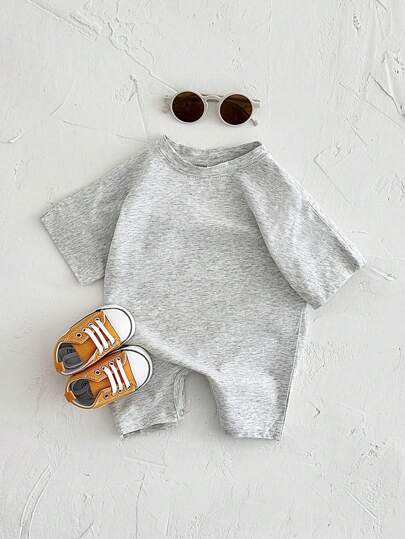 Unisex Baby Lightweight Casual Solid Soft Button Romper, Summer