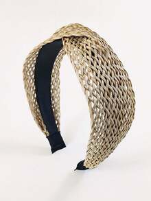 1pc Chic Boho Straw Knot Headbands - Handcrafted, Comfortable & Versatile - Wide Woven Hoop For Women Beach Holidays - Fashionable Hair Accessory For Stylish Vacation Looks - Coffee - View 7