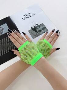 1對女士短款龐克風中空魚網性感無指手套，哥德風格鑲有鑽石的半指袖套 - 彩色 - 查看 6
