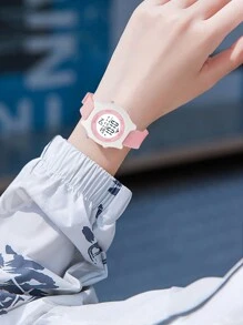 Mingrui品牌簡約清新彩色女童電子手錶，具備鬧鐘、防水、秒表、夜光、數字學生手錶功能 - 粉色 - 查看 5