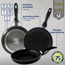 Batterie de cuisine 5 pièces Ø16Ø20Ø24 avec couvercles + Ensemble de poêles Ø16Ø20Ø24 en aluminium pressé San Ignacio - Multicolore - Voir 5