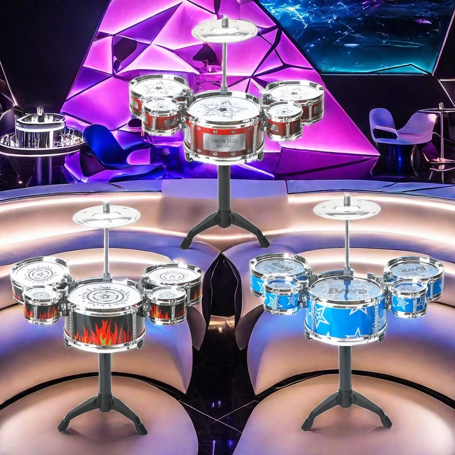 KOMFOTTEU Batería de Jazz para Niños Mayores de 3 Años, Batería Infantil con Taburete, 5 Tambores, 2 Baquetas, Platillo y Pedal, Instrumento Musical de Percusión para Niños, Azul KOMFOTTEU Batería de Jazz para Niños Mayores de 3 Años, Batería Infantil con Taburete, 5 Tambores, 2 Baquetas, Platillo y Pedal, Instrumento Musical de Percusión para Niños, Azul