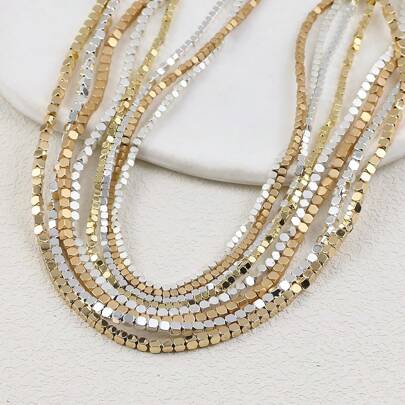 135/190入組(2/3mm 直徑)天然黑色膽石電鍍切割八角形方形松散珠，DIY珠寶製作和手工藝品