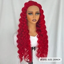 Red Curly Lace Front Wigs Burgundy Lace Wig Dark Red Long Deep Wave Synthetic Lace Front Wig Pre-Plucked Hairline Red Wigs For Women - Đỏ - Xem 6