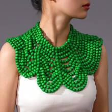 1pc Exaggerated Women's Multi-Color Bohemian Wood Beaded Shawl Necklace For Party Accessories