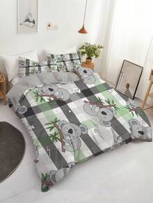 3入組動物印花被套組，可愛的考拉花卉印花床上用品套裝，柔軟舒適的被套，適用於臥室、客房（1*被套+2*枕套，不含芯材） - 彩色 - 查看 5