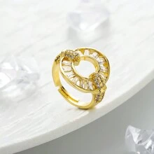 Chaobang 1入組豪華簡約幾何單鑽戒指，可調整開放式設計，閃耀生動，適合女性參加婚禮、宴會、派對、節日和日常佩戴。 - J504 - 查看 12