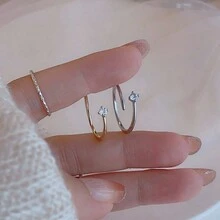 1枚簡約、精美的S925純銀鍍鉑單鑽立方氧化鋯戒指，適合女性，可調節的開口尾戒，適合日常佩戴和搭配 - 戒指 - 查看 2