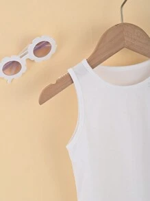 Tween Girls' Solid Color Sleeveless Bodysuit With Round Neckline - White - View 3