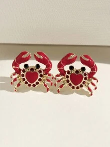 أقراط بشكل قلبي أحمر فى شكل سرطان بحر زوج واحد ، أقراط حيوان جميل للأذن لحفلات الشاطئ ، مجوهرات كائنات بحرية ثلاثية الأبعاد لعيد الحب والأم وعيد الأم - الأقراط - مشاهدة 3