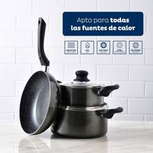 Batterie de cuisine 5 pièces en aluminium pressé + Ensemble de poêles Ø16Ø20Ø24 en aluminium pressé San Ignacio - Multicolore - Voir 6