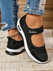 新款春夏刺繡花卉女運動鞋，透氣舒適網眼布料，防滑柔軟鞋底休閒女鞋 - 黑色 - 查看 5