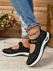 新款春夏刺繡花卉女運動鞋，透氣舒適網眼布料，防滑柔軟鞋底休閒女鞋 - 黑色 - 查看 3