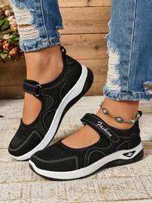 新款春夏刺繡花卉女運動鞋，透氣舒適網眼布料，防滑柔軟鞋底休閒女鞋 - 黑色 - 查看 2