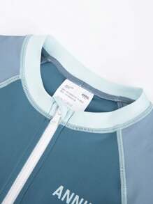 Annil Conjunto de traje de baño de una pieza con mangas largas para niños y niñas, gorro de natación, elástico y cómodo, conservador para el verano