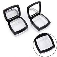 1/2/6pcs Sifter Square Loose Powder Boxes Sifter Plastic Cosmetic Powder Container 8g Empty Black Loose Powder Case With Mirror - Black - View 1