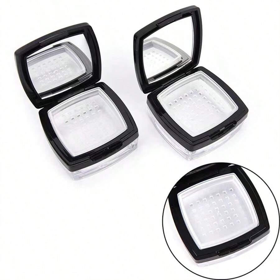 1/2/6pcs Sifter Square Loose Powder Boxes Sifter Plastic Cosmetic Powder Container 8g Empty Black Loose Powder Case With Mirror - Black - View 1